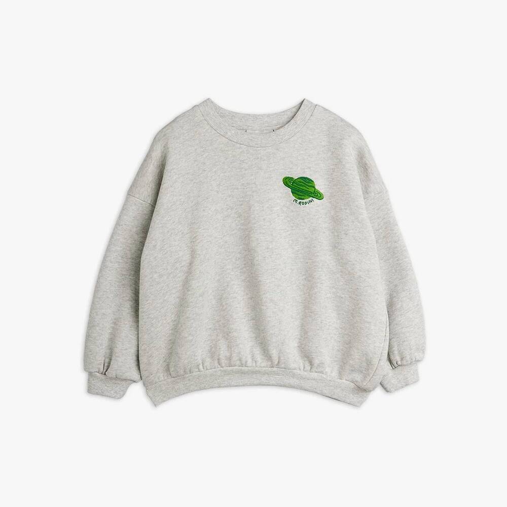 NEW MINI RODINI boys planet embroidered sweatshirt in grey melange
